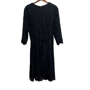 R&K Lace Wrap 3/4 Sleeve A Line Midi Dress Black Size 24W Plus
